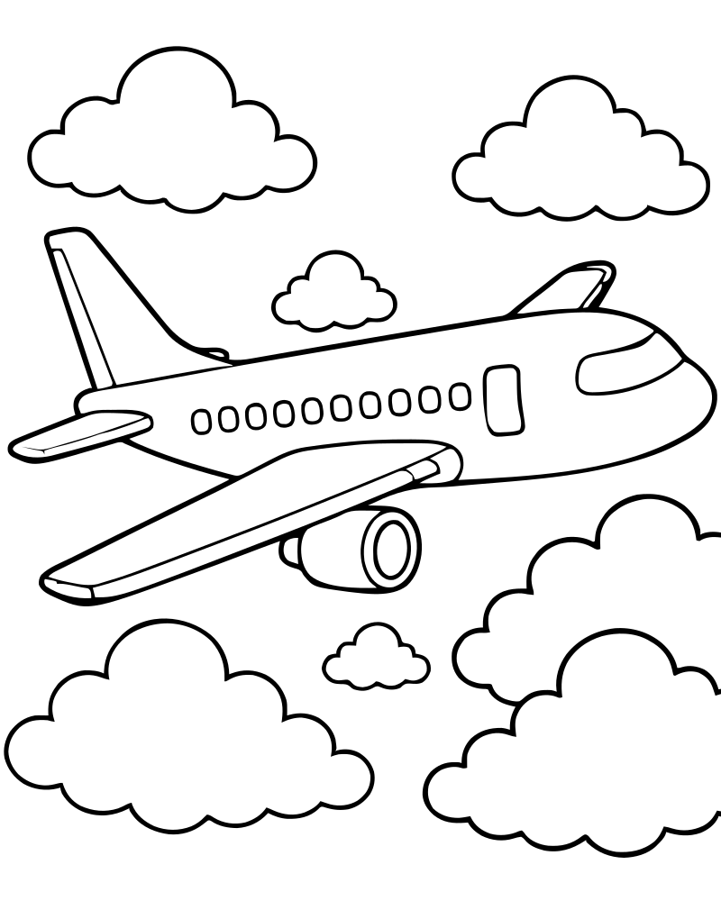 Airplane in the Clouds — printable Airplane coloring sheet for preschoolers