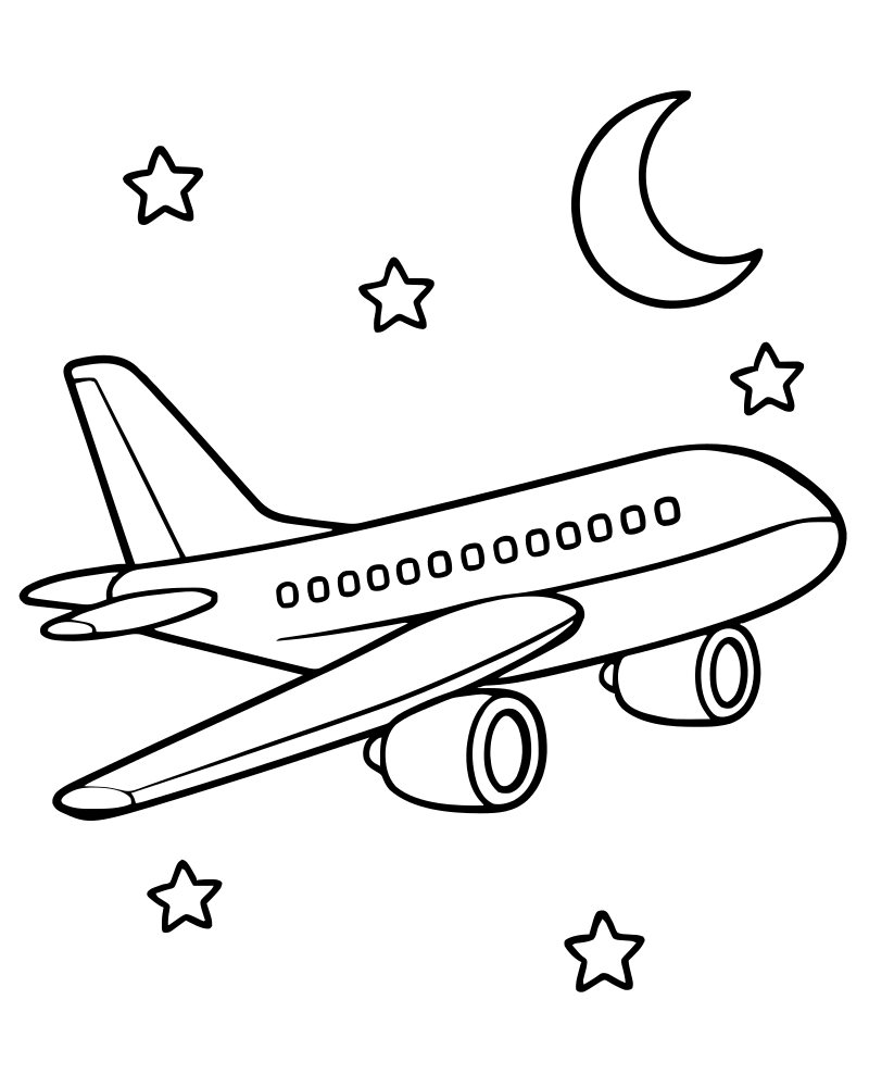 Night Flight Airplane — free printable Airplane coloring page for kids