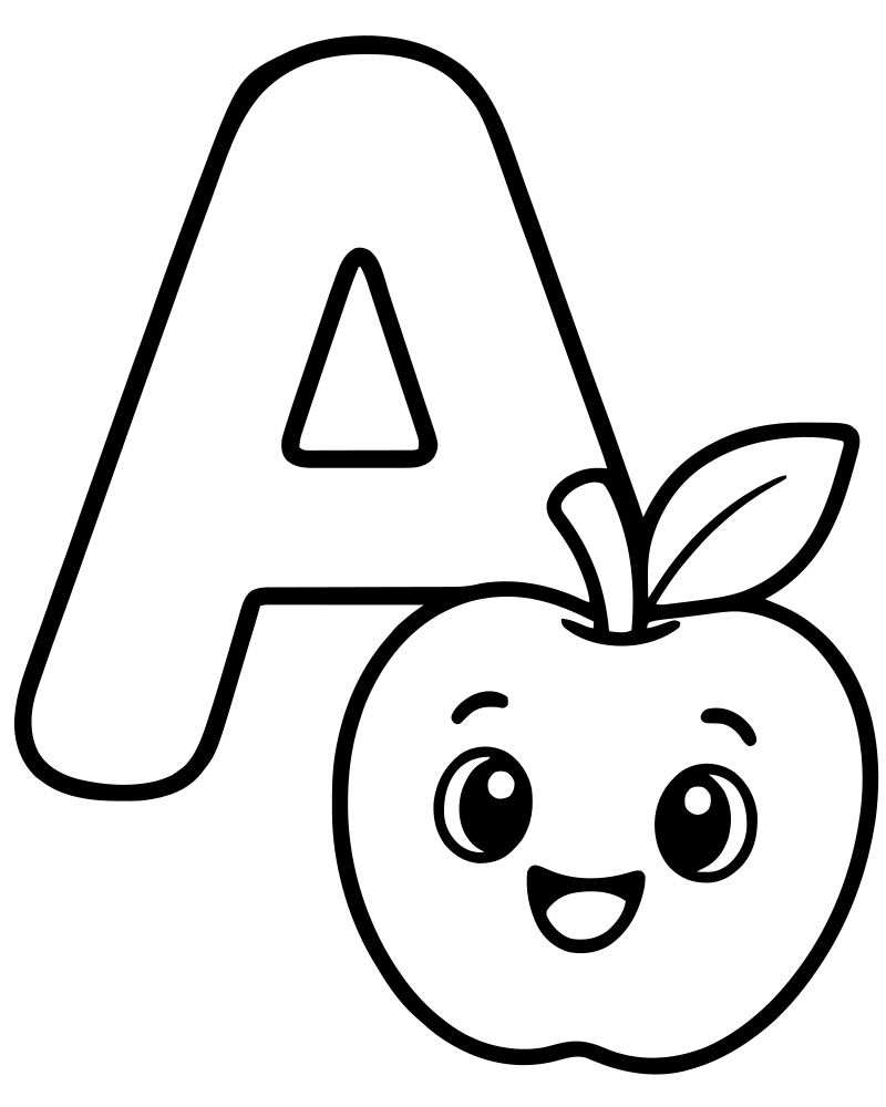Letter A Apple — free printable Alphabet coloring page for kids