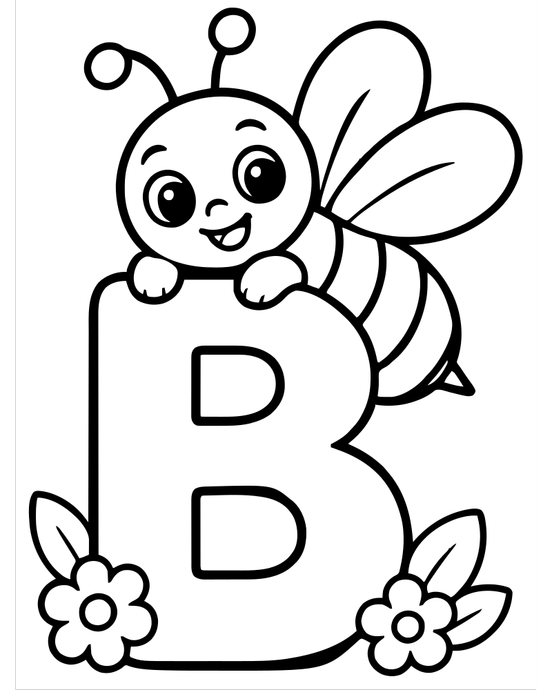 Letter B Bee — printable Alphabet coloring sheet for preschoolers