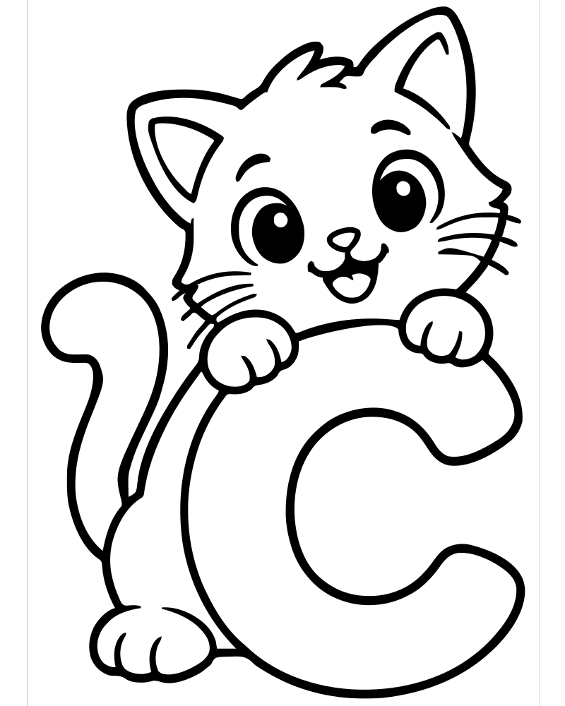 Letter C Cat picture to color — Alphabet coloring page for kids