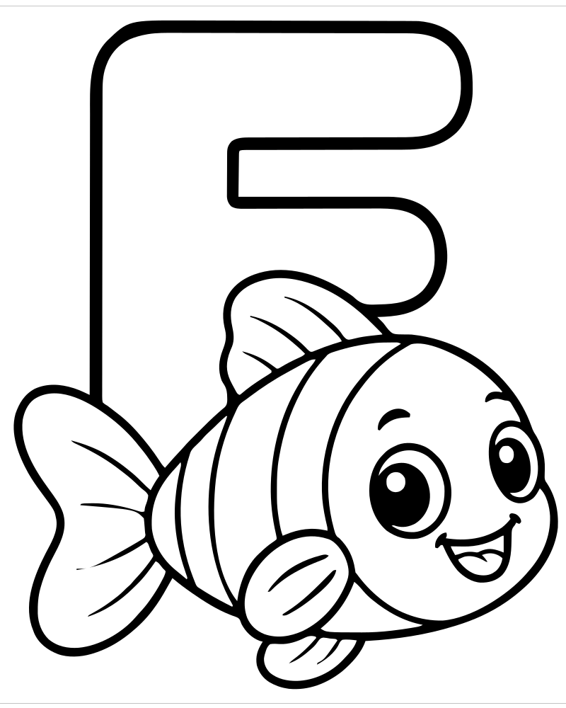Letter F Fish — free printable Alphabet coloring page for kids
