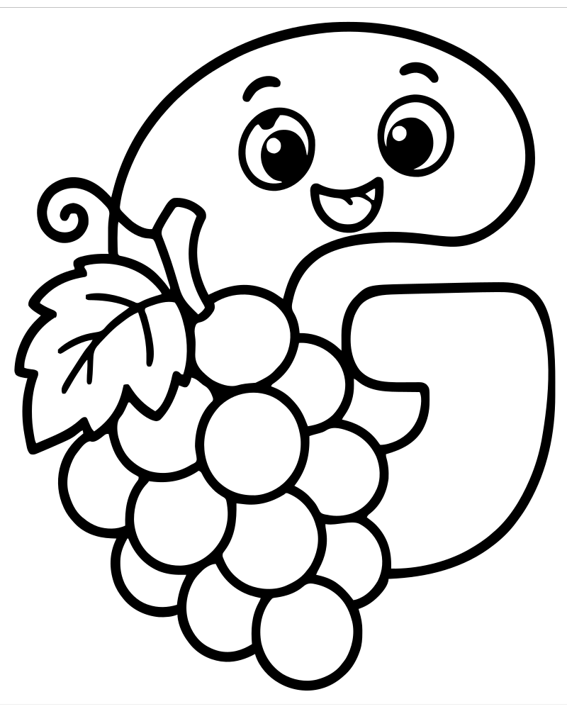 Letter G Grapes — printable Alphabet coloring sheet for preschoolers