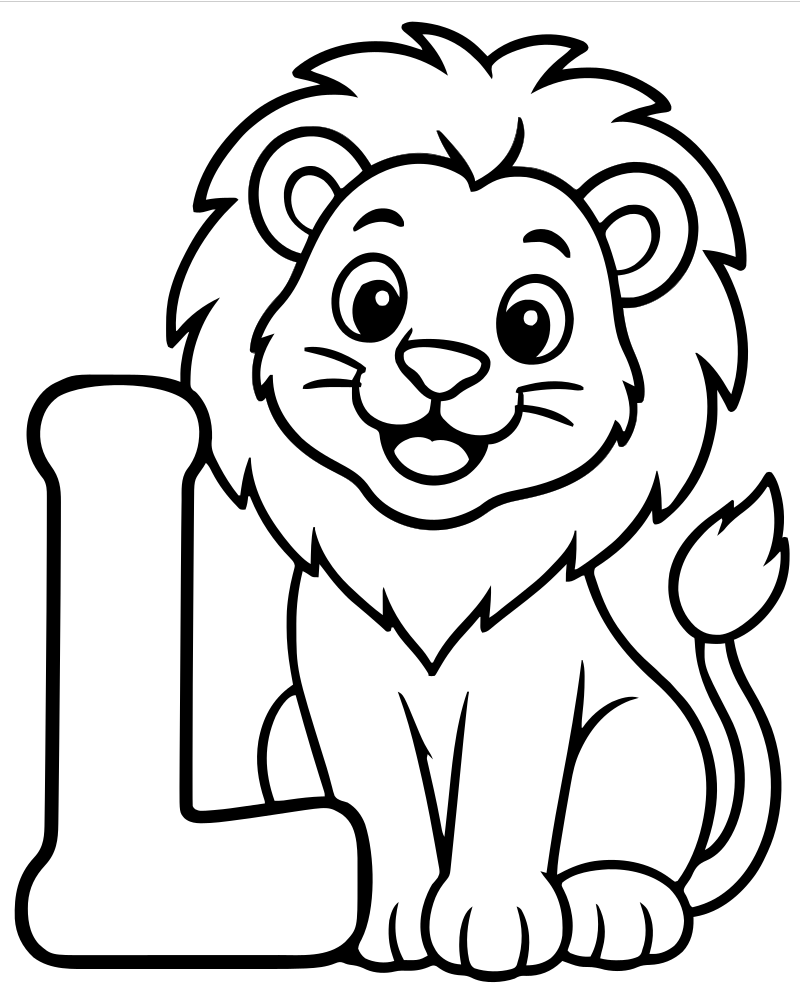 Letter L Lion — printable Alphabet coloring sheet for preschoolers