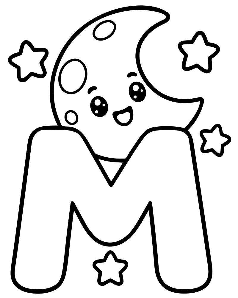 Letter M Moon picture to color — Alphabet coloring page for kids