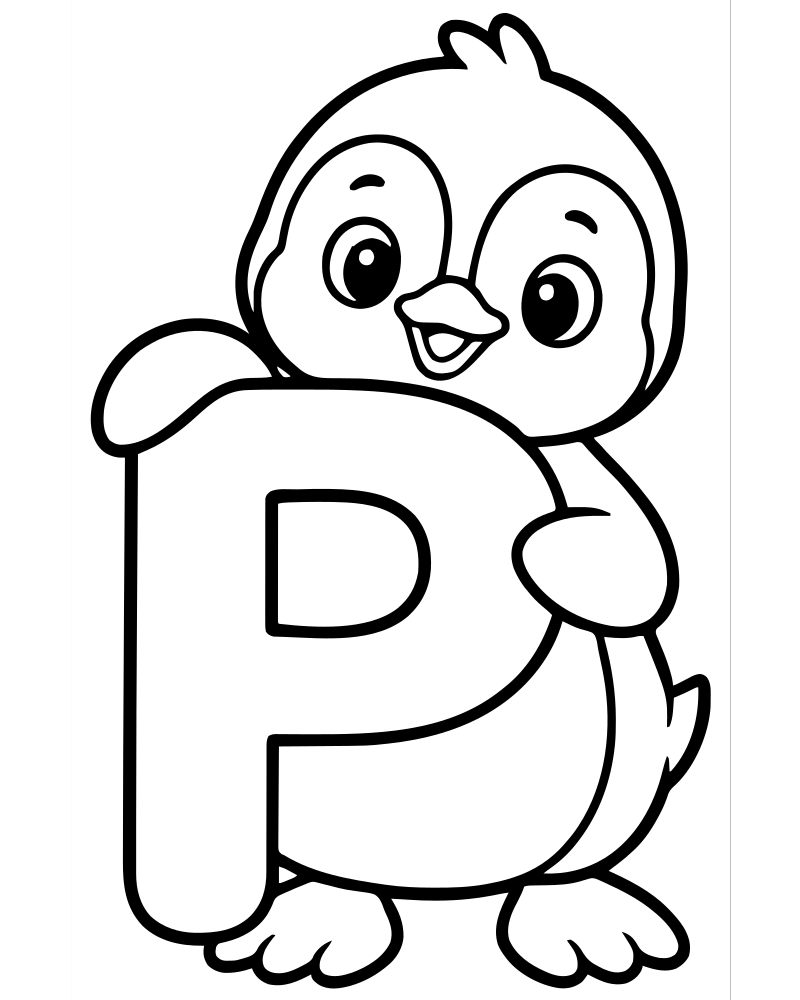 Letter P Penguin — free printable Alphabet coloring page for kids