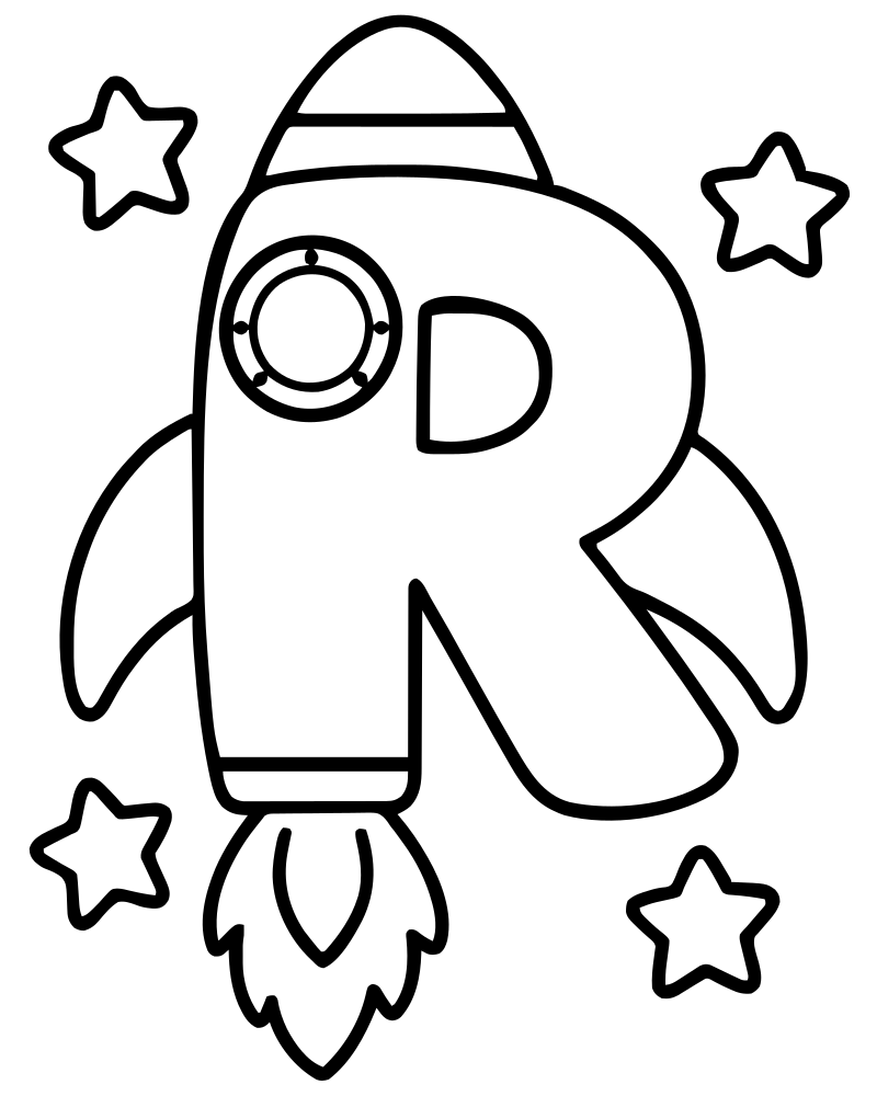 Letter R Rocket picture to color — Alphabet coloring page for kids