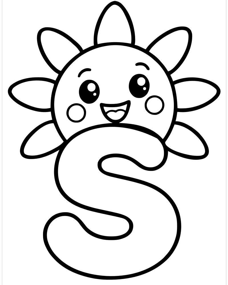 Letter S Sun — Alphabet coloring page to print for children