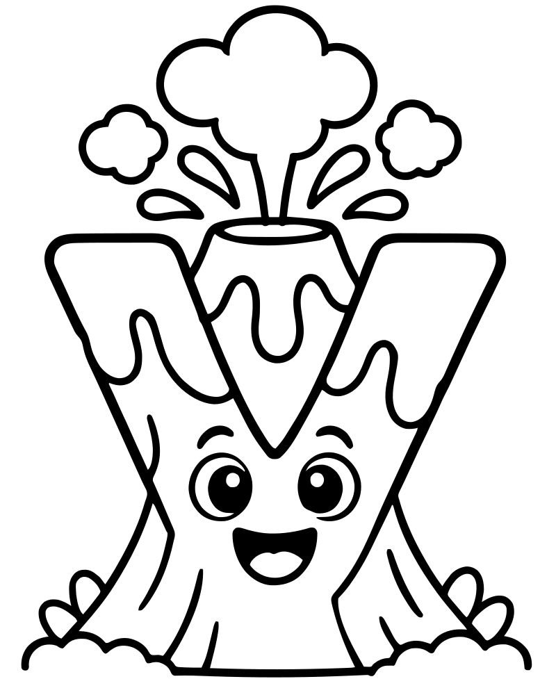 Letter V Volcano — printable Alphabet coloring sheet for preschoolers