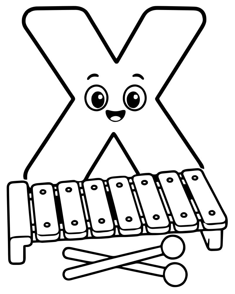 Letter X Xylophone — Alphabet coloring page to print for children