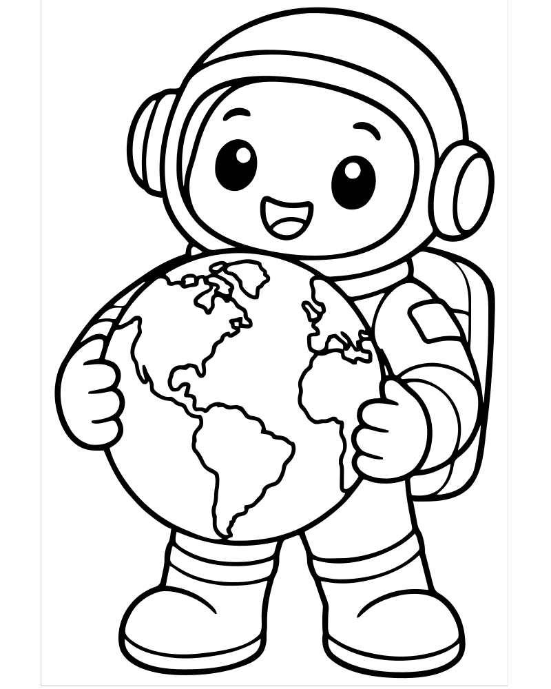 Printable astronaut and earth line art — Astronaut coloring page