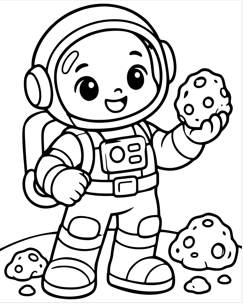 Astronaut and Moon Rocks picture to color — Astronaut coloring page for kids