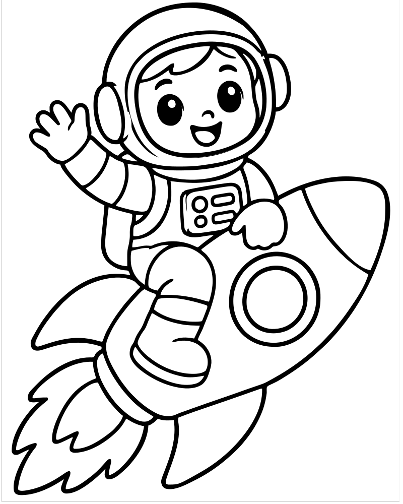 Astronaut and Rocket — printable Astronaut coloring sheet for preschoolers