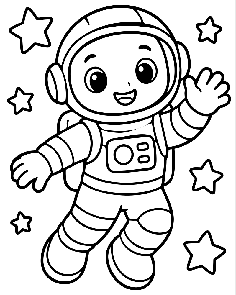 Astronaut and Stars picture to color — Astronaut coloring page for kids