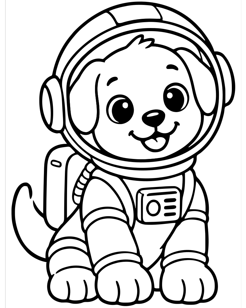 Astronaut Dog — Astronaut coloring page to print for children