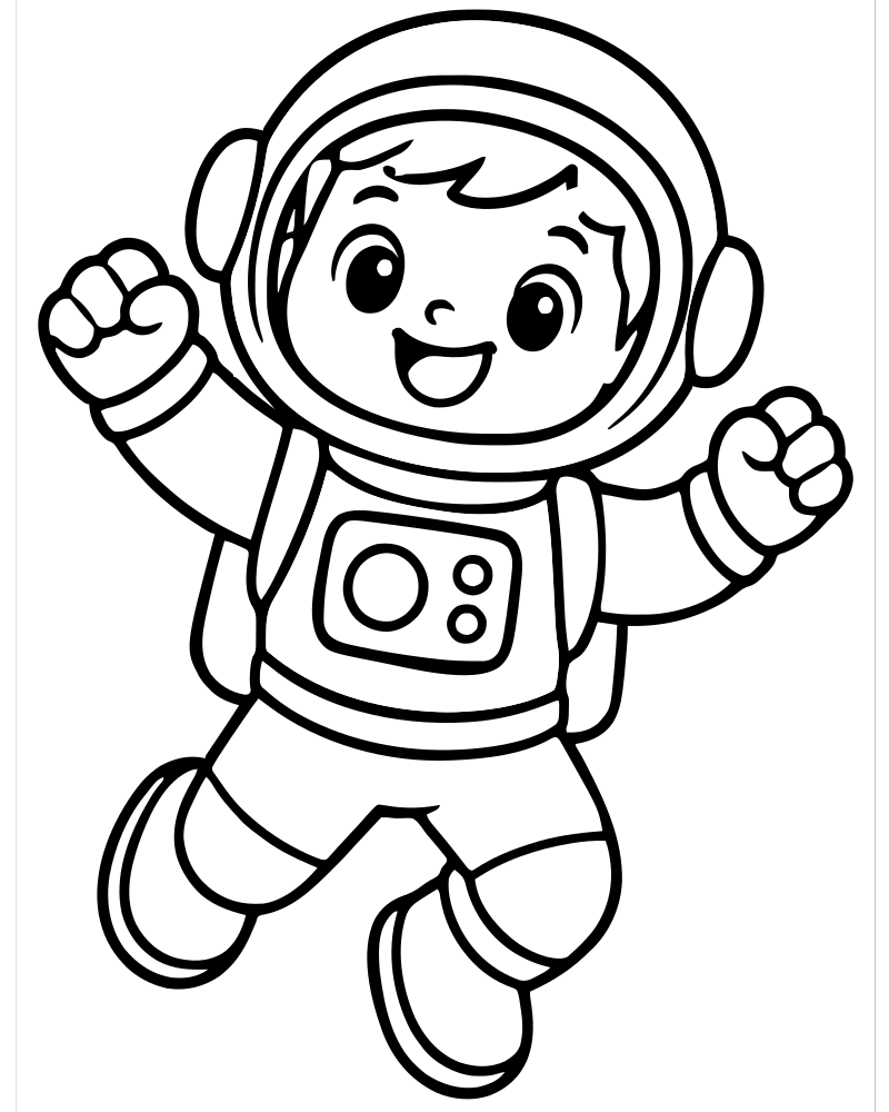 Astronaut Jumping picture to color — Astronaut coloring page for kids