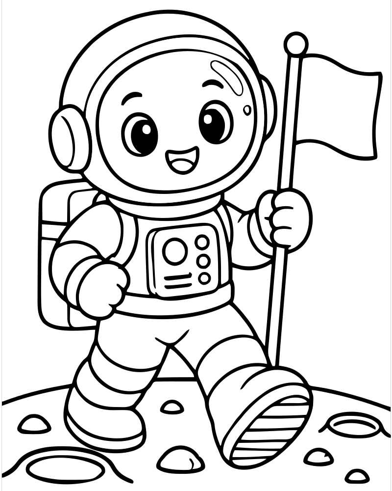 Astronaut Moon Walk — printable Astronaut coloring sheet for preschoolers