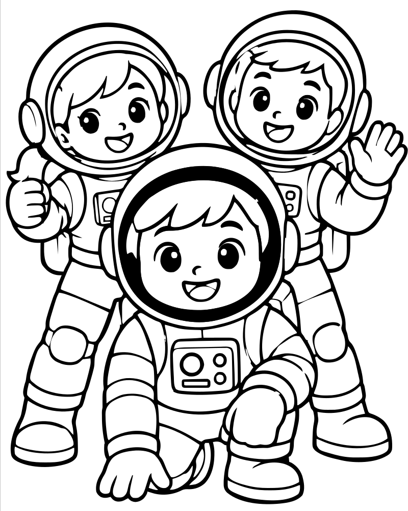 Astronaut Team — Astronaut coloring page to print for children