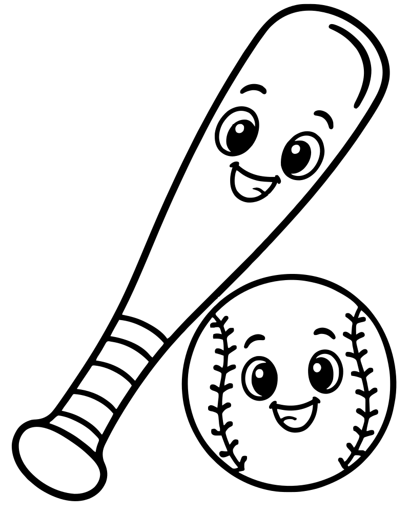 Baseball Bat and Ball — free printable Baseball coloring page for kids