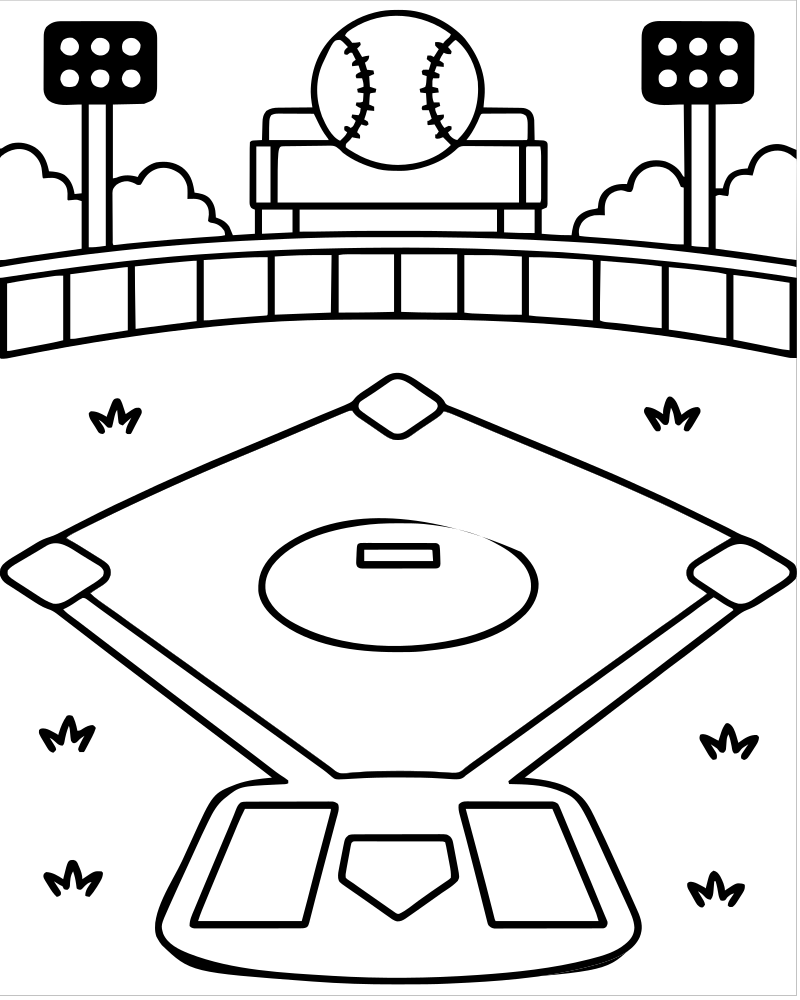 Baseball Field — printable Baseball coloring sheet for preschoolers