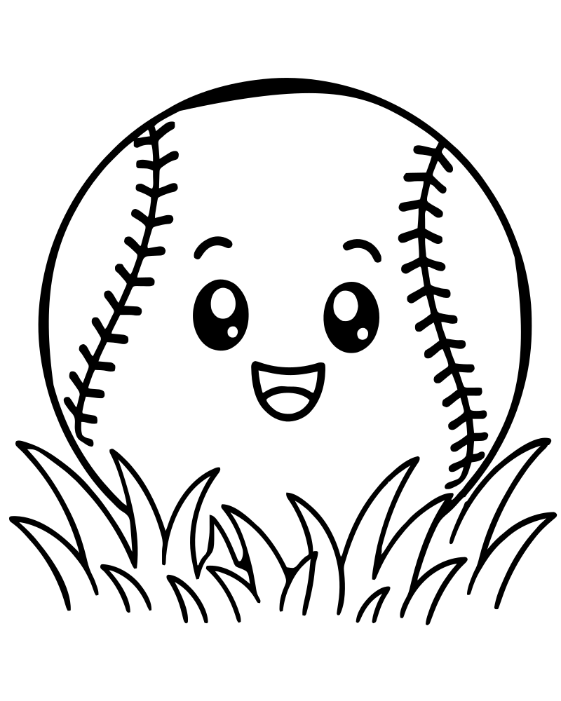Printable baseball on the grass line art — Baseball coloring page