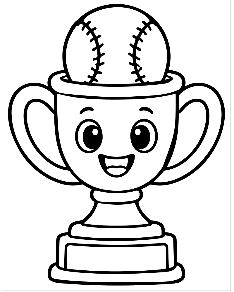 Printable baseball trophy line art — Baseball coloring page