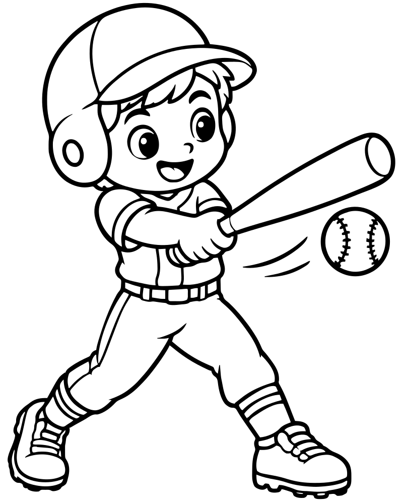 Batter Swinging — Baseball coloring page to print for children