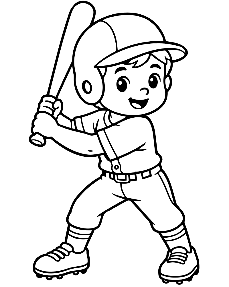 Little Leaguer — Baseball coloring page to print for children