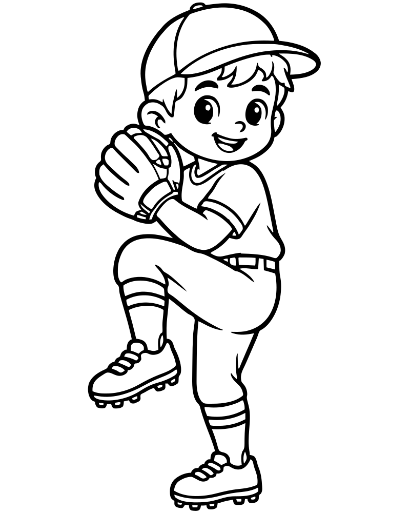 Printable pitcher throw line art — Baseball coloring page