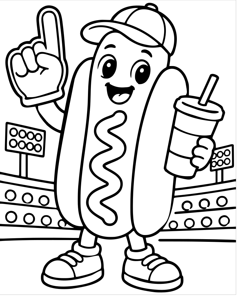 Stadium Hot Dog picture to color — Baseball coloring page for kids