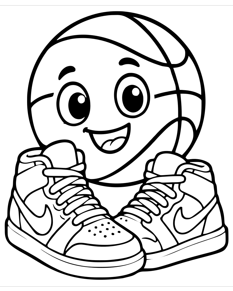 Basketball and Sneakers picture to color — Basketball coloring page for kids