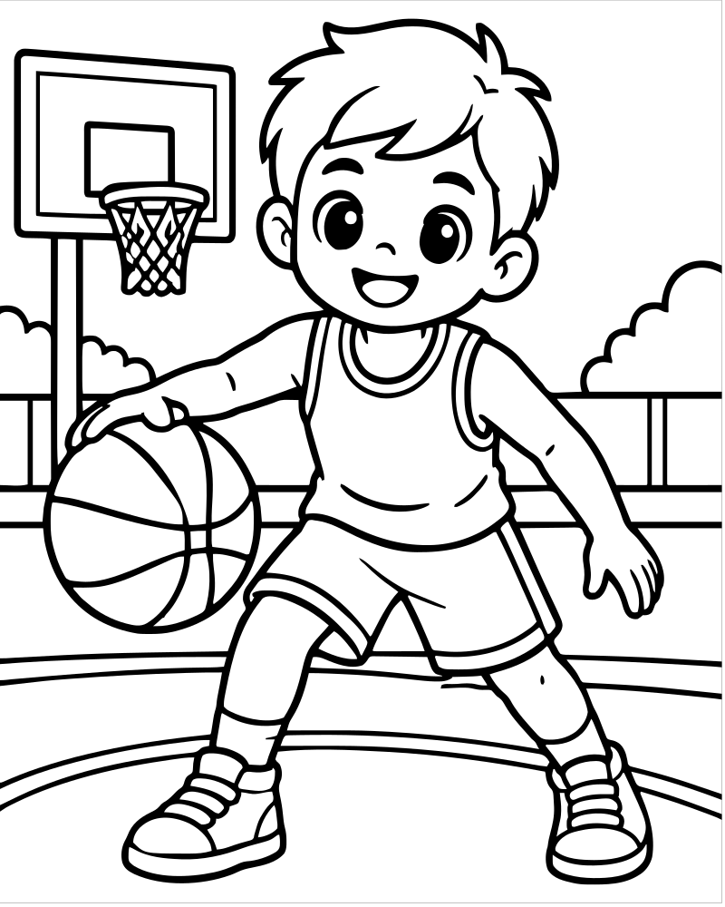 Basketball Court — Basketball coloring page to print for children