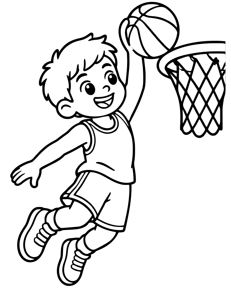 Dunking Player picture to color — Basketball coloring page for kids