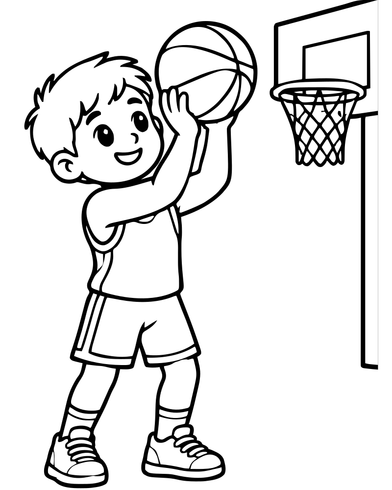 Free Throw picture to color — Basketball coloring page for kids
