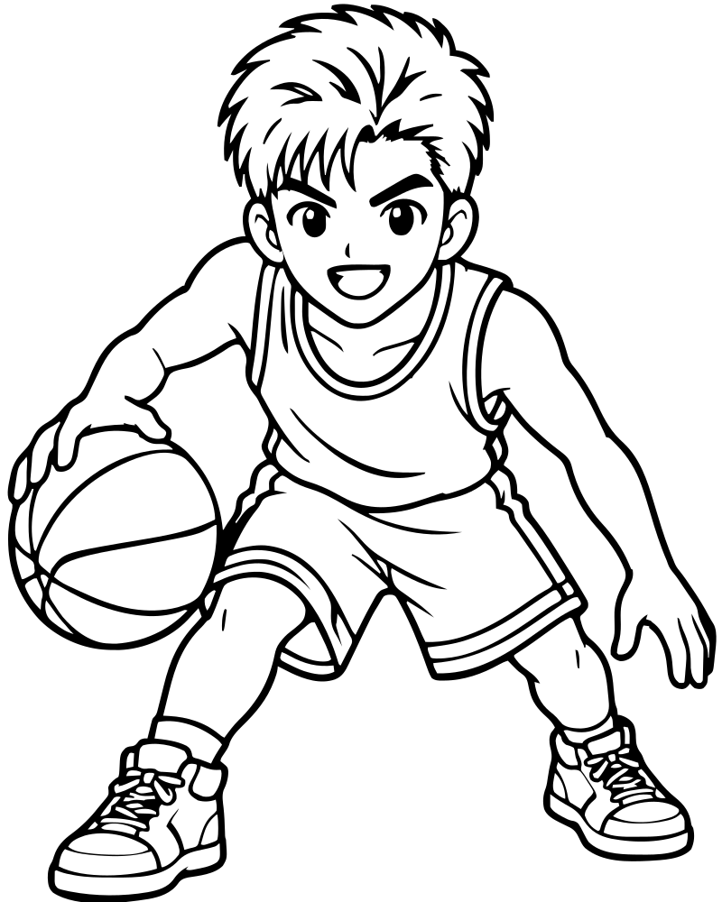 Slam Dunk — printable Basketball coloring sheet for preschoolers