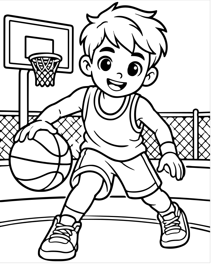 Streetball Court — free printable Basketball coloring page for kids