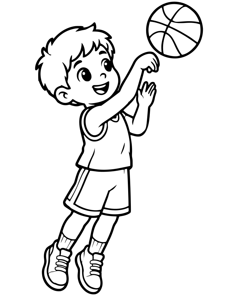 Three Point Shot — printable Basketball coloring sheet for preschoolers