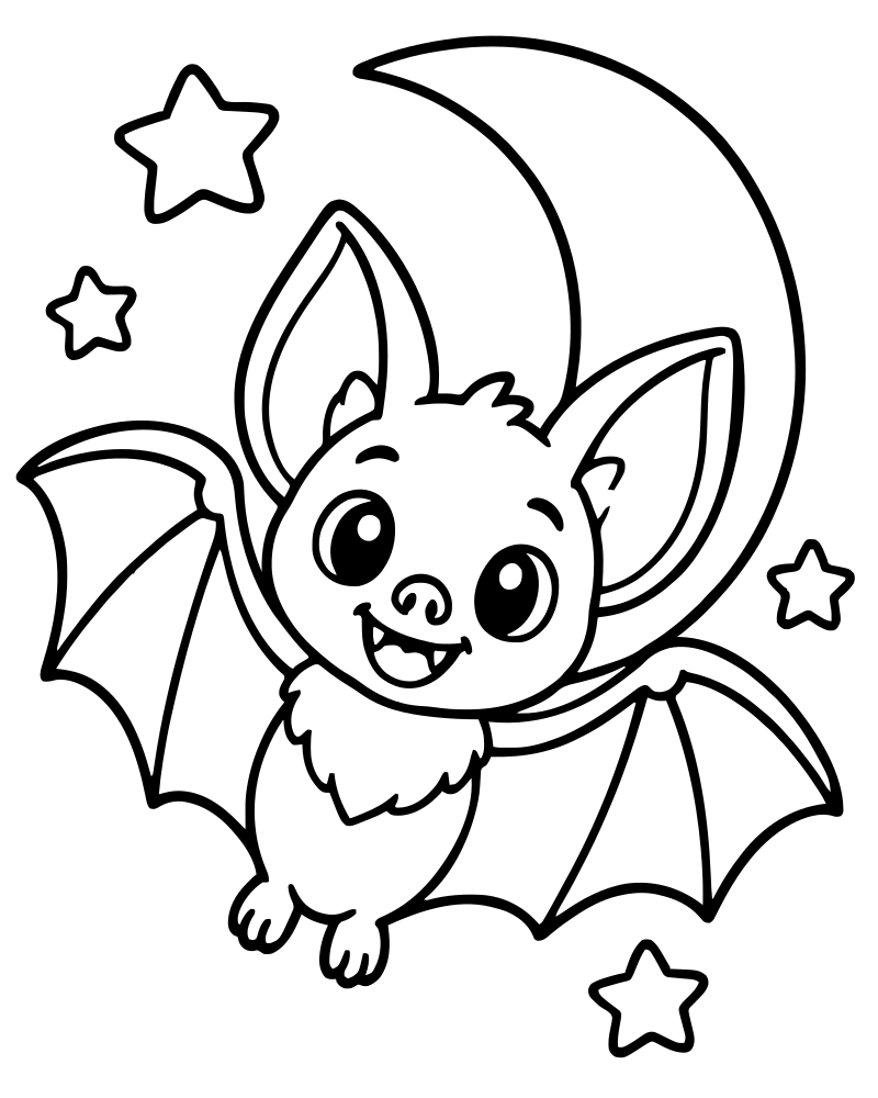 Bat and Moon — free printable Bat coloring page for kids