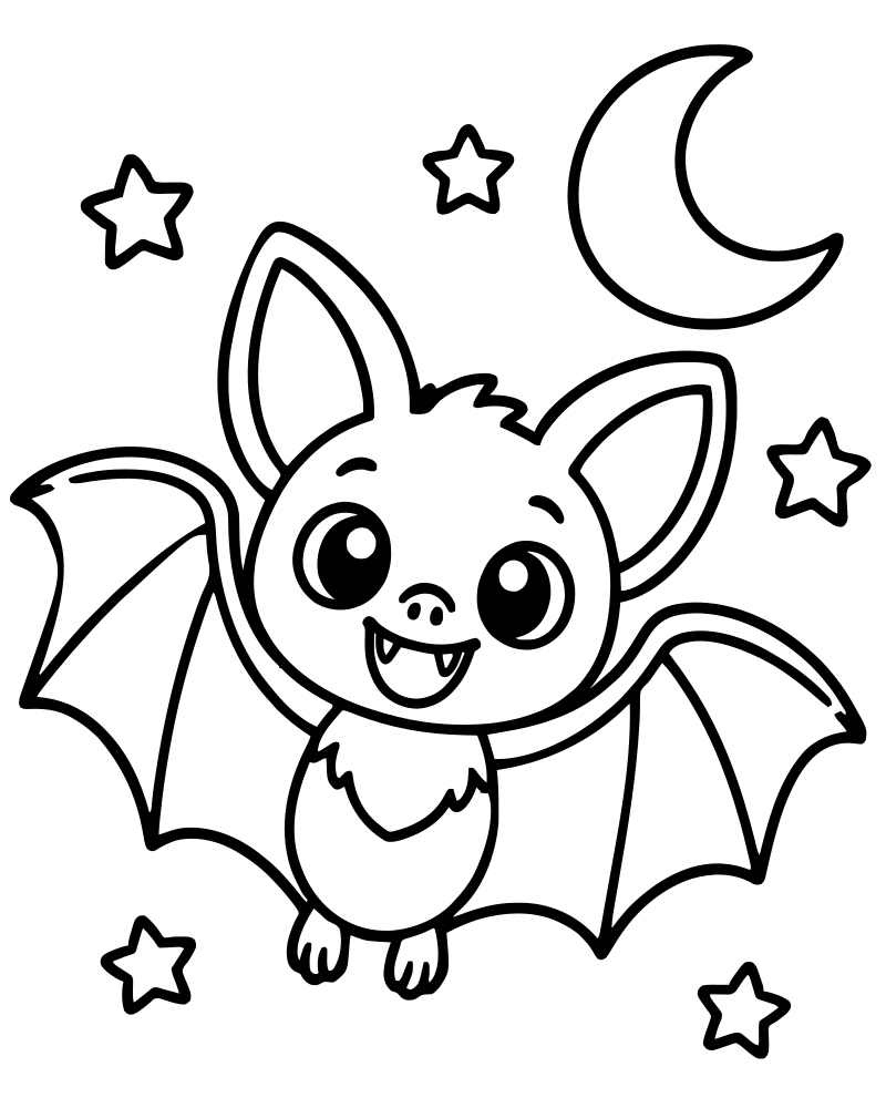 Bat at Night — Bat coloring page to print for children