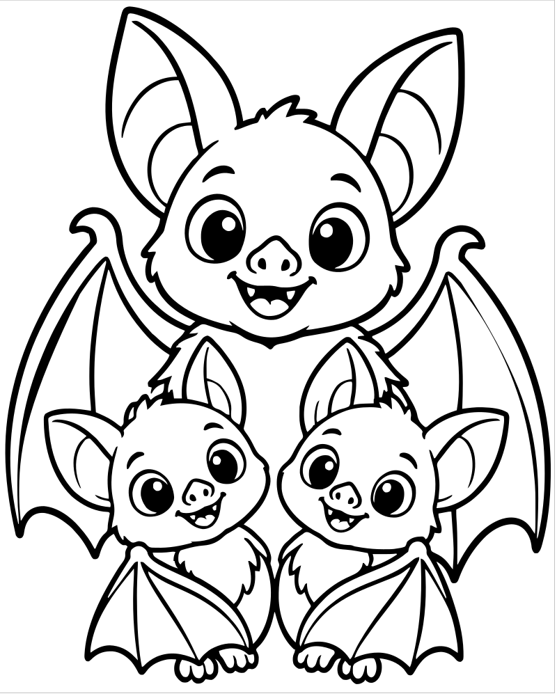 Bat Family — printable Bat coloring sheet for preschoolers