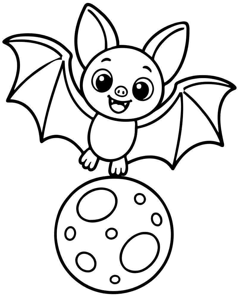 Bat Flying over the Moon — free printable Bat coloring page for kids