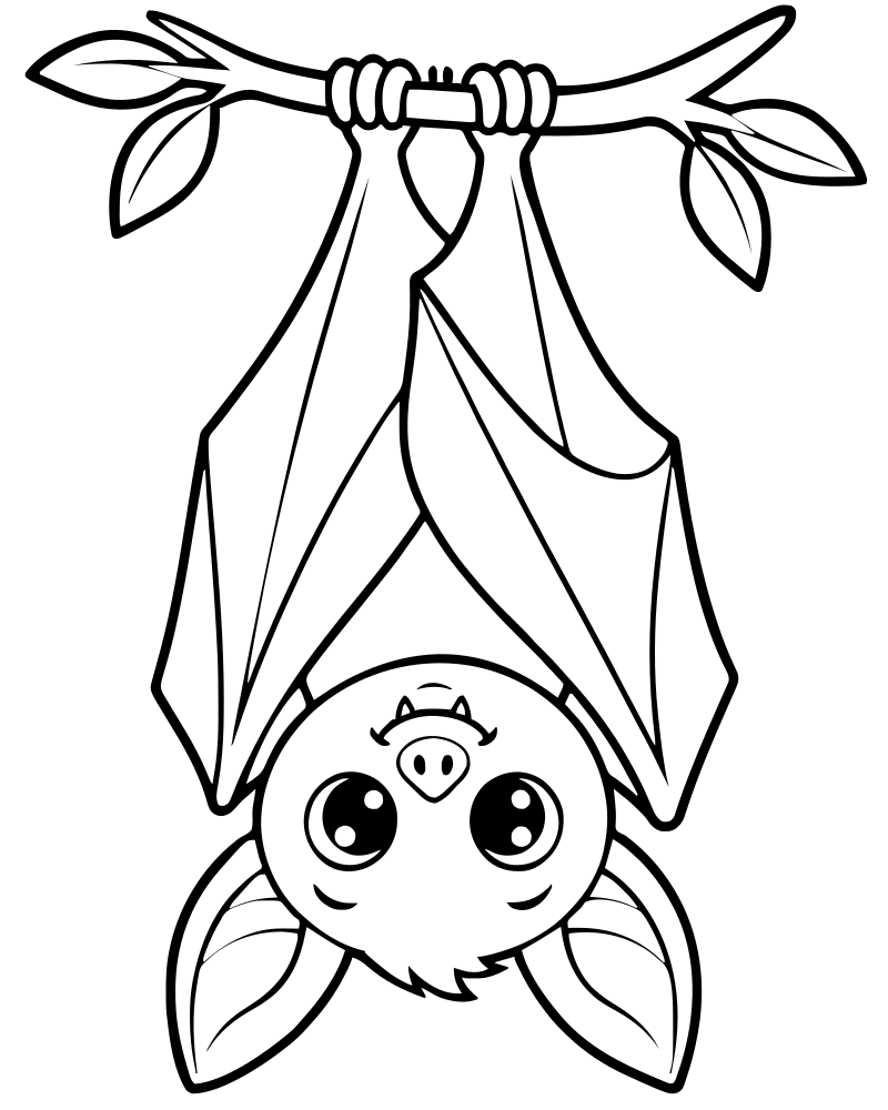 Bat Hanging Upside Down picture to color — Bat coloring page for kids