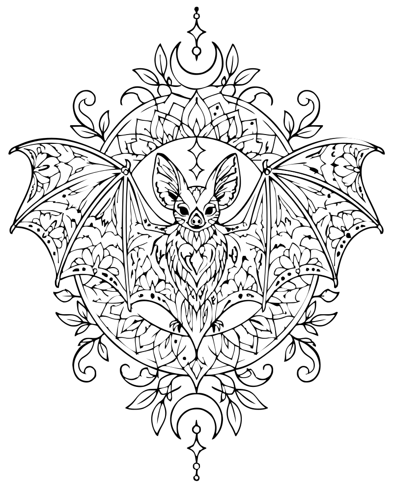 Bat Mandala picture to color — Bat coloring page for kids