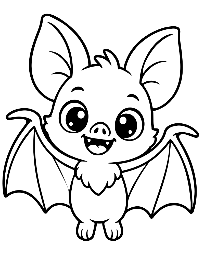 Printable chibi bat line art — Bat coloring page