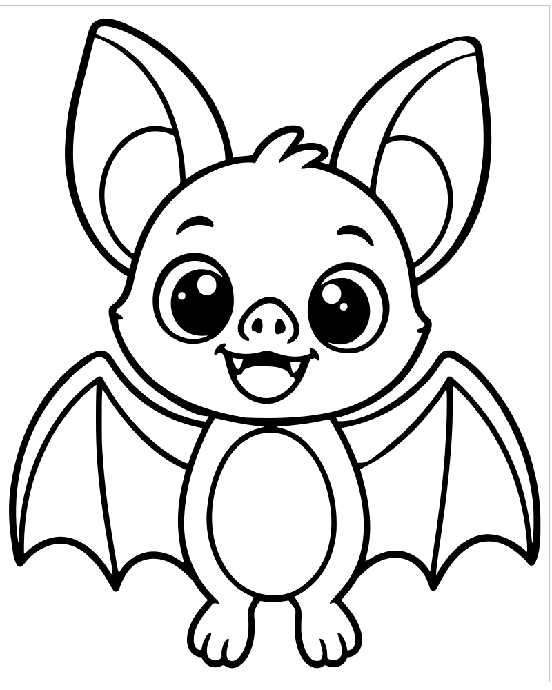 Cute Cartoon Bat — printable Bat coloring sheet for preschoolers