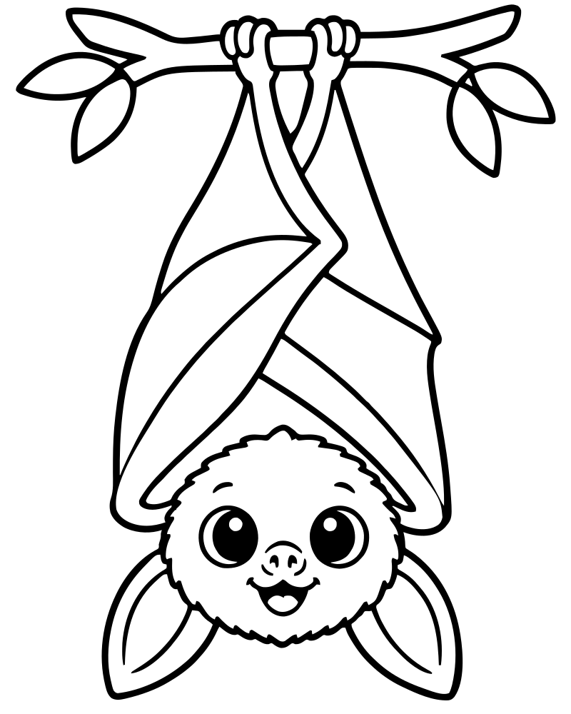 Printable fruit bat line art — Bat coloring page