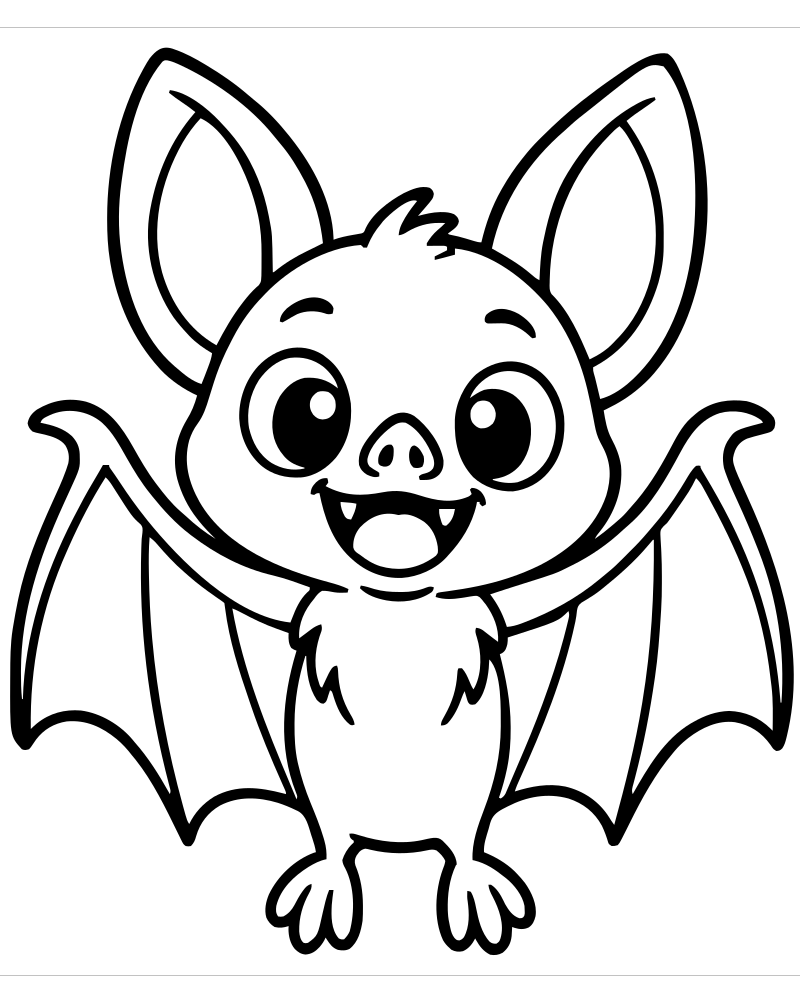 Printable happy bat line art — Bat coloring page