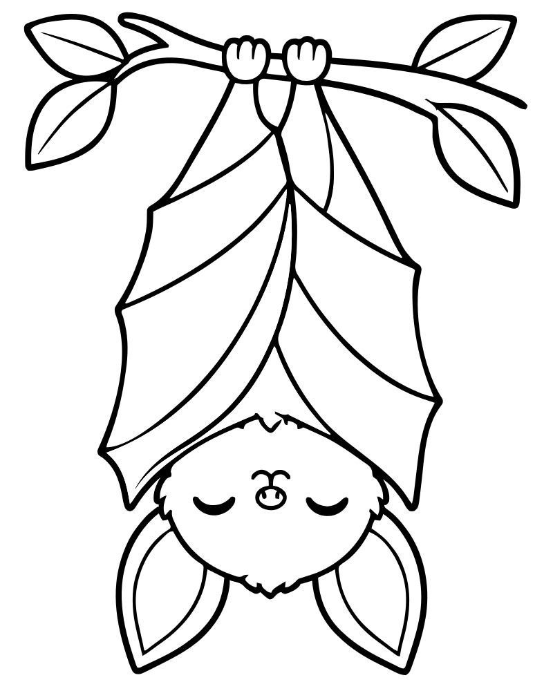 Printable sleeping bat line art — Bat coloring page