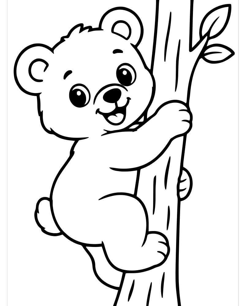 Baby Bear Climbing — printable Bear coloring sheet for preschoolers