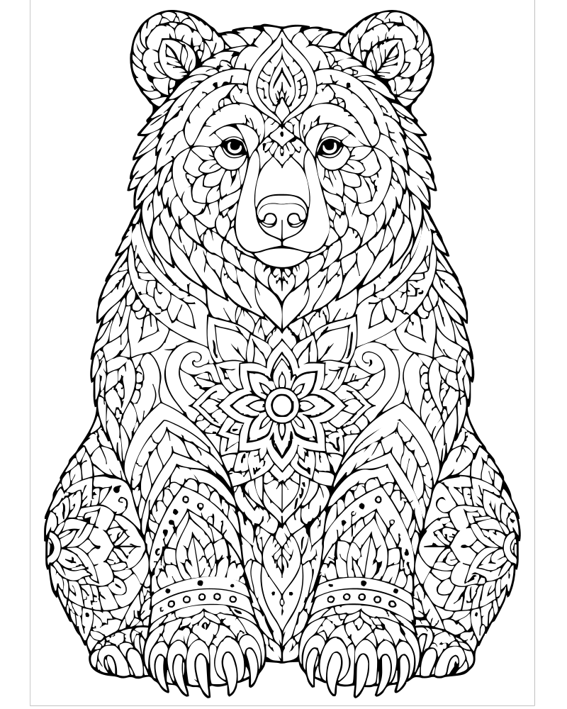 Bear Mandala — Bear coloring page to print for children